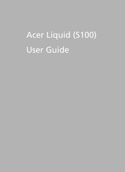 Acer Liquid S100 Smartphone User Guide - cover page
