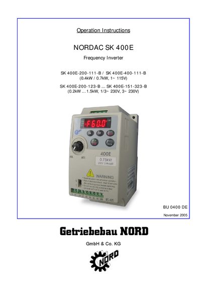 NORDAC SK400E Frequency Inverter Installation Guide - cover page