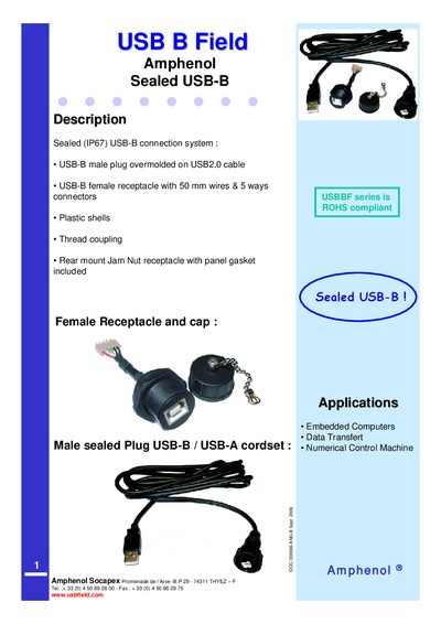 Amphenol USB B Field Product Leaflet - cover page