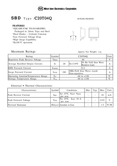 Nihon Inter C20T04Q SBD Datasheet - cover page