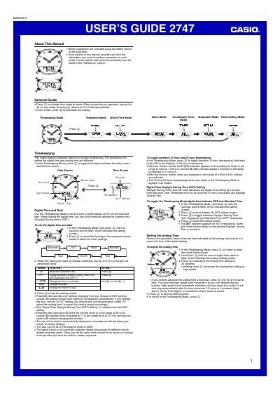 Casio 2747 1MA0303-A User Guide - cover page