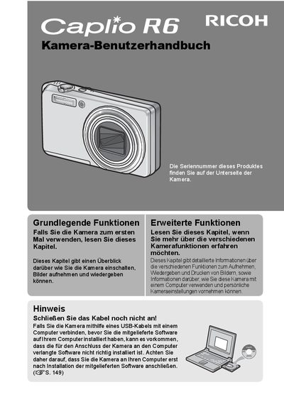 Ricoh Caplio R6 Digital Camera User Manual - cover page