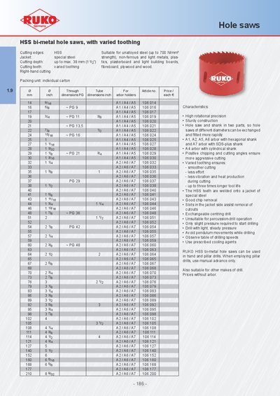 RUKO HSS Bi-Metal Hole Saws Product Leaflet - cover page