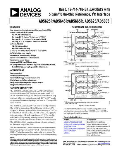 Analog Devices AD5625R/AD5645R/AD5665R AD5625/AD5665 Datasheet