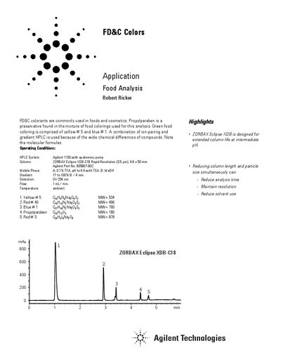 Agilent FD&C Colors Application Note - cover page