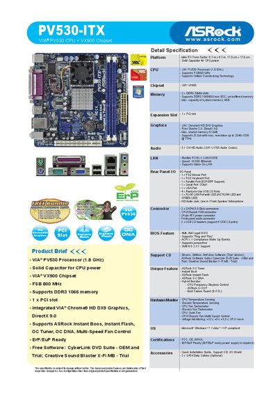ASRock PV530-ITX User Manual - cover page