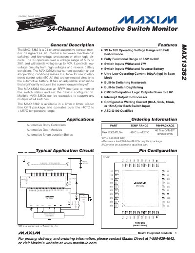 Maxim MAX13362 24-Channel Automotive Switch Monitor Datasheet - cover page