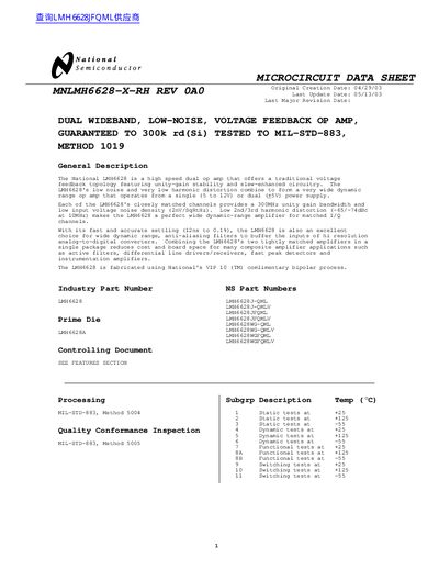 National Semiconductor MNLMH6628-X-RH REV 0A0 handbook - cover page