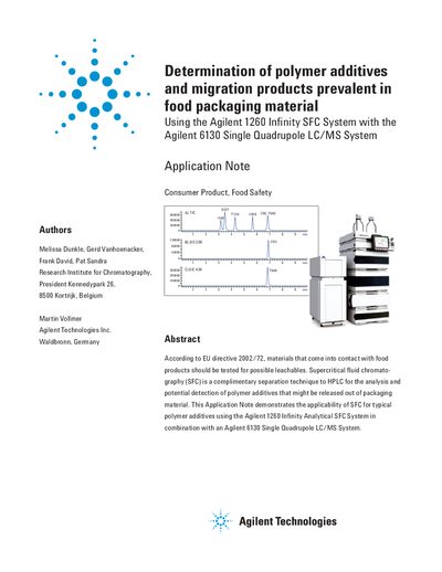 Agilent 1260 Infinity SFC/6130 LC/MS Application Note for Polymer Additive Migration - cover page