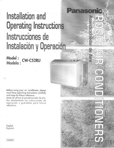 Panasonic CW-C52RU Room Air Conditioner Installation and Operating Instructions - cover page