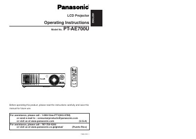 Panasonic PT-AE700U LCD Projector Operating Instructions - cover page