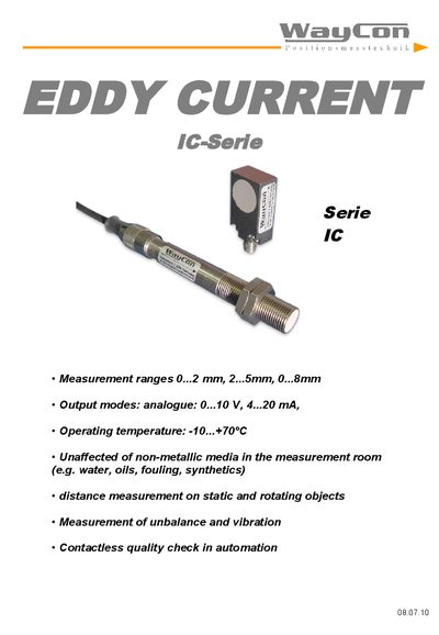 WayCon IC Series Eddy Current Sensor Datasheet - cover page