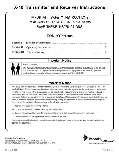 X-10 Transmitter Receiver Instructions Manual