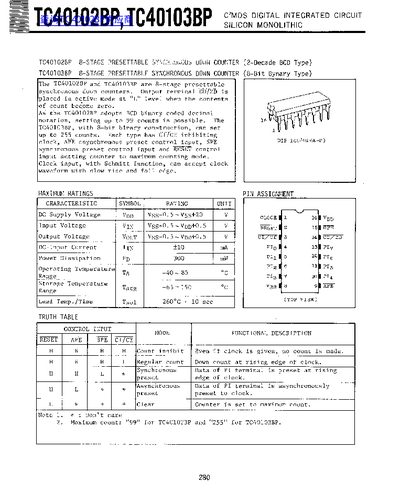 Toshiba TC40102BP/TC40103BP CMOS Digital Integrated Circuit Datasheet - cover page