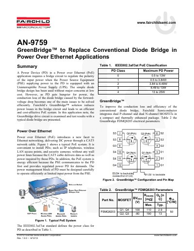 Fairchild FDMQ8203 GreenBridge Application Note for PoE Diode Bridge Replacement
