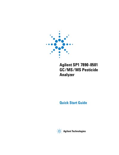 Agilent SP1 7890-0501 GC/MS/MS Pesticide Analyzer Quick Start Guide - cover page