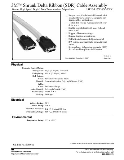 3M 1SF26-L1XX-00C-XXX Shrunk Delta Ribbon (SDR) Cable Assembly Product Leaflet - cover page