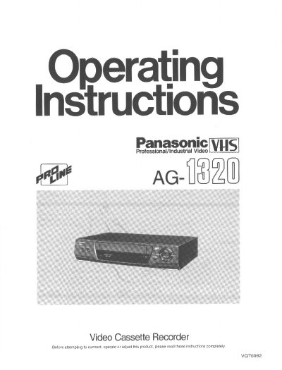 Panasonic AG-1320 VCR Operating Instructions - cover page