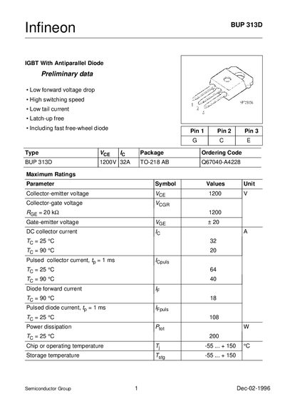 Infineon BUP313D IGBT Datasheet - cover page