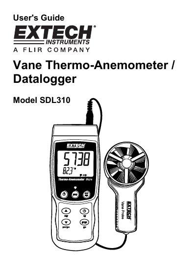 Extech SDL310 Vane Thermo-Anemometer Datalogger User's Guide