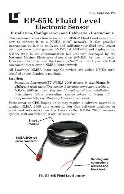 Lowrance EP-65R Fluid Level Sensor Installation and Calibration Instructions - cover page