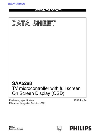 Philips SAA5288 TV Microcontroller with OSD Datasheet - cover page