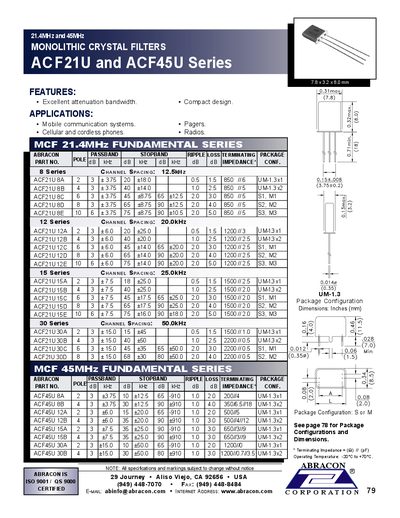 Abracon ACF21U/ACF45U Series Crystal Filter Datasheet - cover page