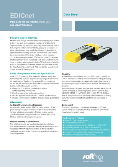 Softing EDICnet Intelligent Vehicle Interface Data Sheet - cover page