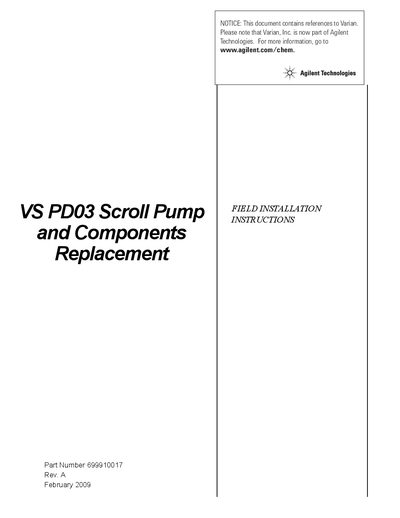 Agilent VS PD03 Scroll Pump Components Replacement - cover page
