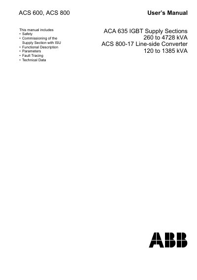 ABB ACA 635 IGBT Supply Sections 260 to 4728 kVA ACS 800-17 Line-side Converter 120 to 1385 kVA Manual - cover page