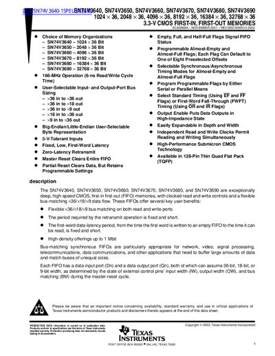 TEXAS INSTRUMENTS SN74V3640 SN74V3650 SN74V3660 SN74V3670 SN74V3680 SN74V3690 handbook - cover page