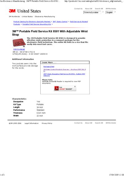 3M 8501 Portable Field Service Kit Product Leaflet - cover page