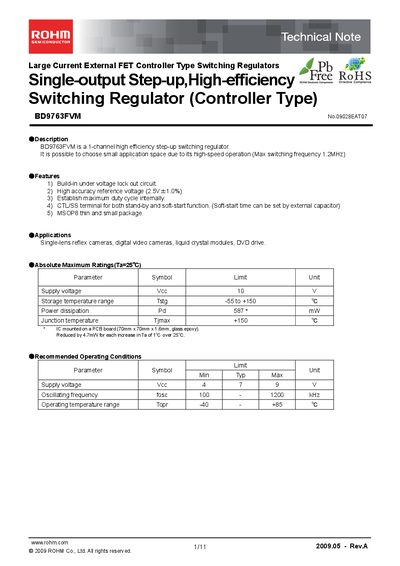 ROHM BD9763FVM Datasheet - cover page