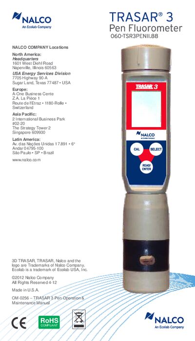 Nalco TRASAR 3 Pen Fluorometer Operation & Maintenance Manual
