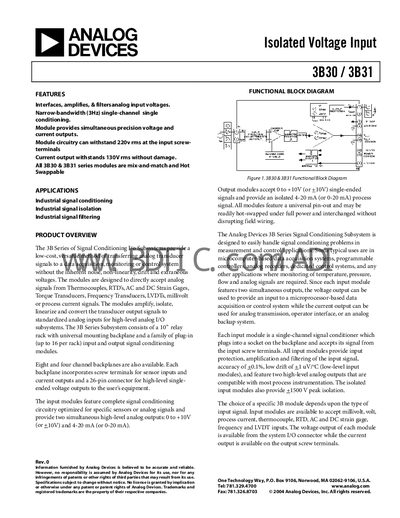 Analog Devices 3B30/3B31 Signal Conditioning Module Handbook - cover page