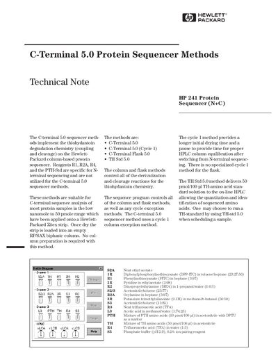 HP 241 C-Terminal 5.0 Protein Sequencer Methods Technical Note - cover page