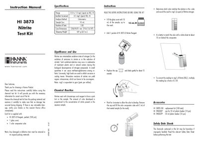 Hanna Instruments HI 3873 Nitrite Test Kit Instruction Manual - cover page