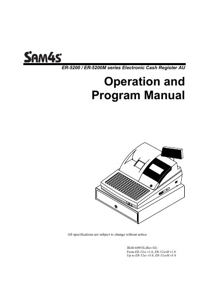 SAM4S ER-5200/ER-5200M Series Electronic Cash Register Operation and Program Manual - cover page