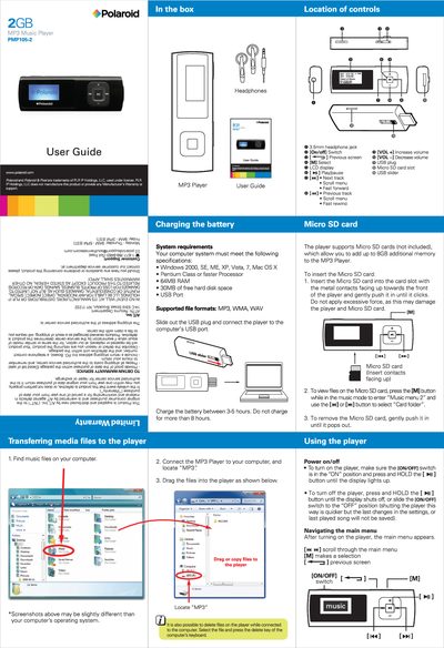 Polaroid PMP105-2 MP3 Player User Guide - cover page
