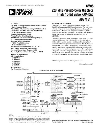 Analog Devices ADV7151 Datasheet - cover page