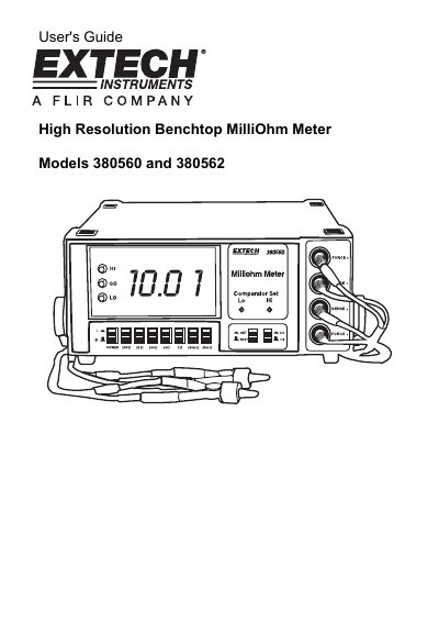 Extech Models 380560 and 380562 High Resolution Benchtop MilliOhm Meter User's Guide - cover page