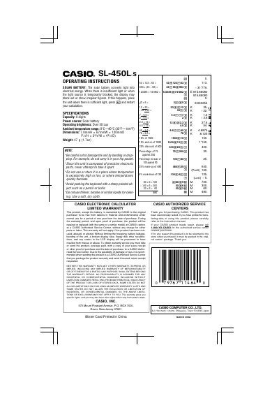 CASIO SL-450L Manual - cover page