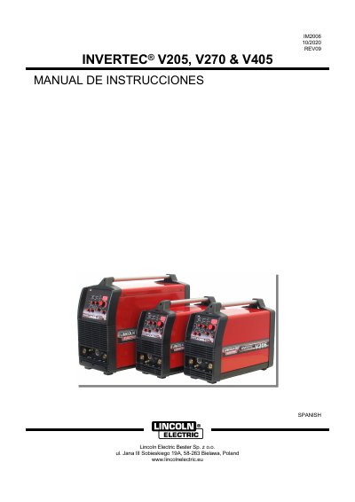 Lincoln Electric INVERTEC V205/V270/V405 Instruction Manual