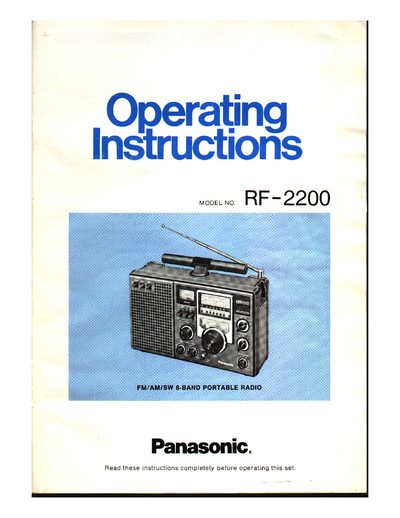 Panasonic RF-2200 Radio User Manual - cover page
