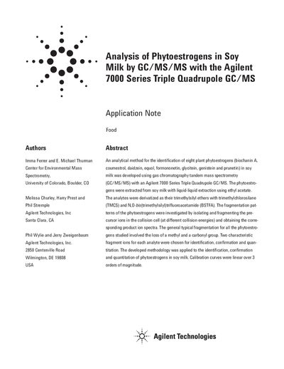 Agilent 7000 Series Triple Quadrupole GC/MS Application Note for Phytoestrogen Analysis - cover page