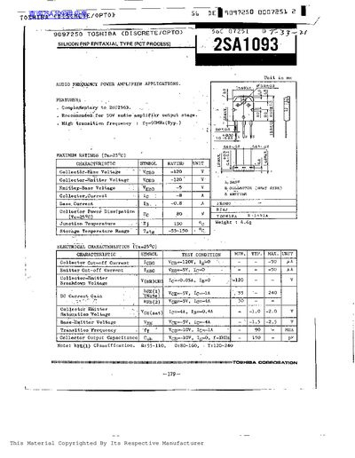 Toshiba 2SA1093 PNP Transistor Datasheet - cover page