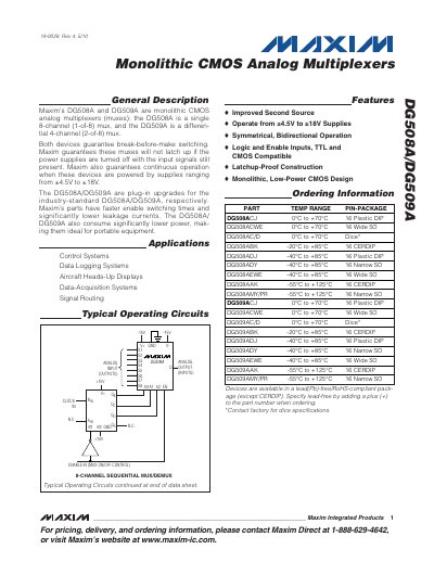 Maxim DG508A/DG509A Datasheet - cover page