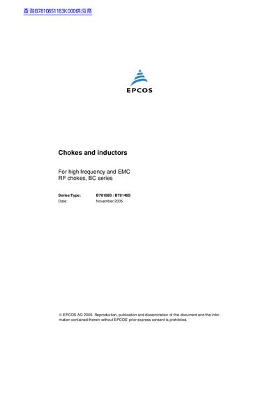 EPCOS BC Series RF Chokes Handbook - cover page