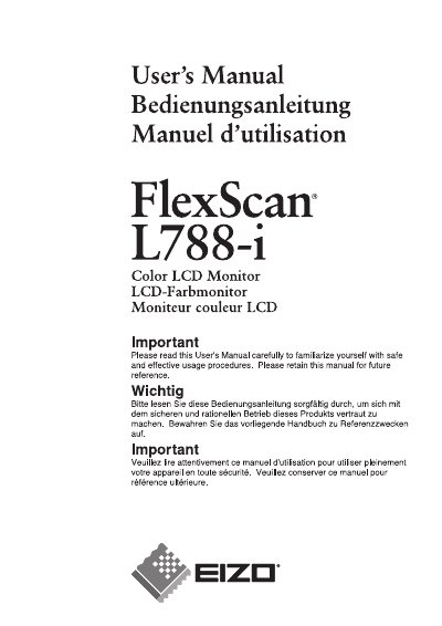 EIZO FlexScan L788-i Color LCD User Manual - cover page