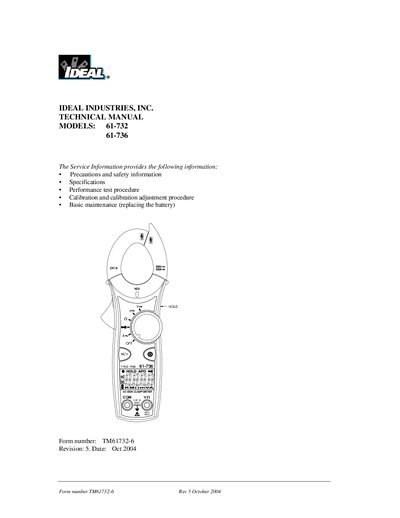 Ideal Industries 61-732/61-736 Multimeter Service Manual - cover page